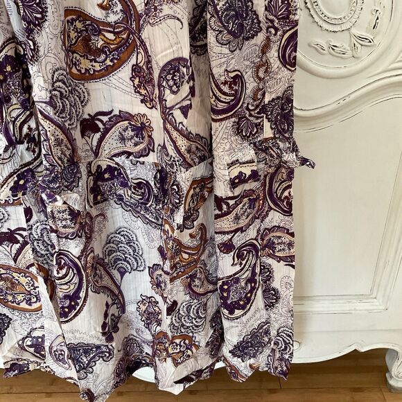 Band of the Free Liliane Paisley Maxi Dress Cream Purple Tiered Size M NWT - Picture 9 of 15